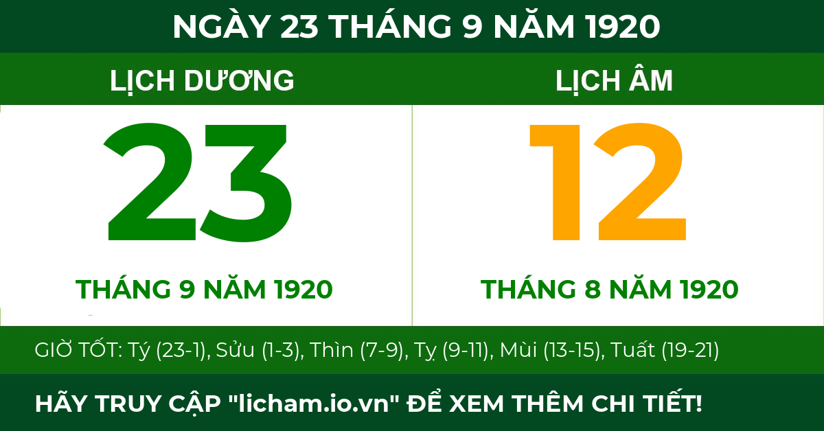 lịch âm ngày 23 tháng 9 năm 1920