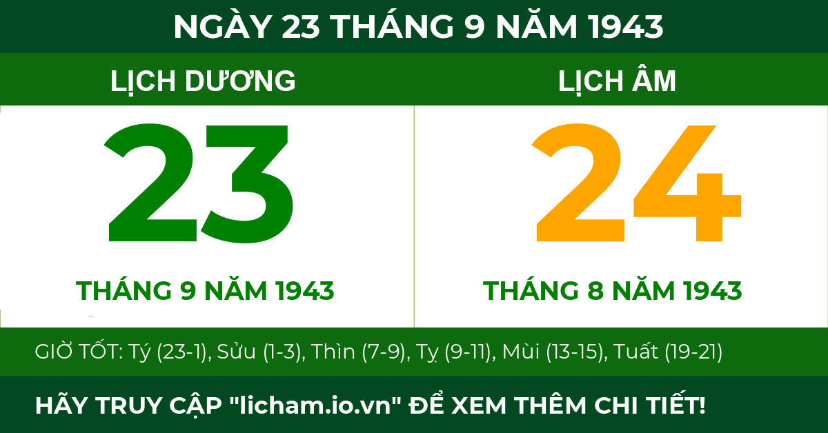 lịch âm ngày 23 tháng 9 năm 1943
