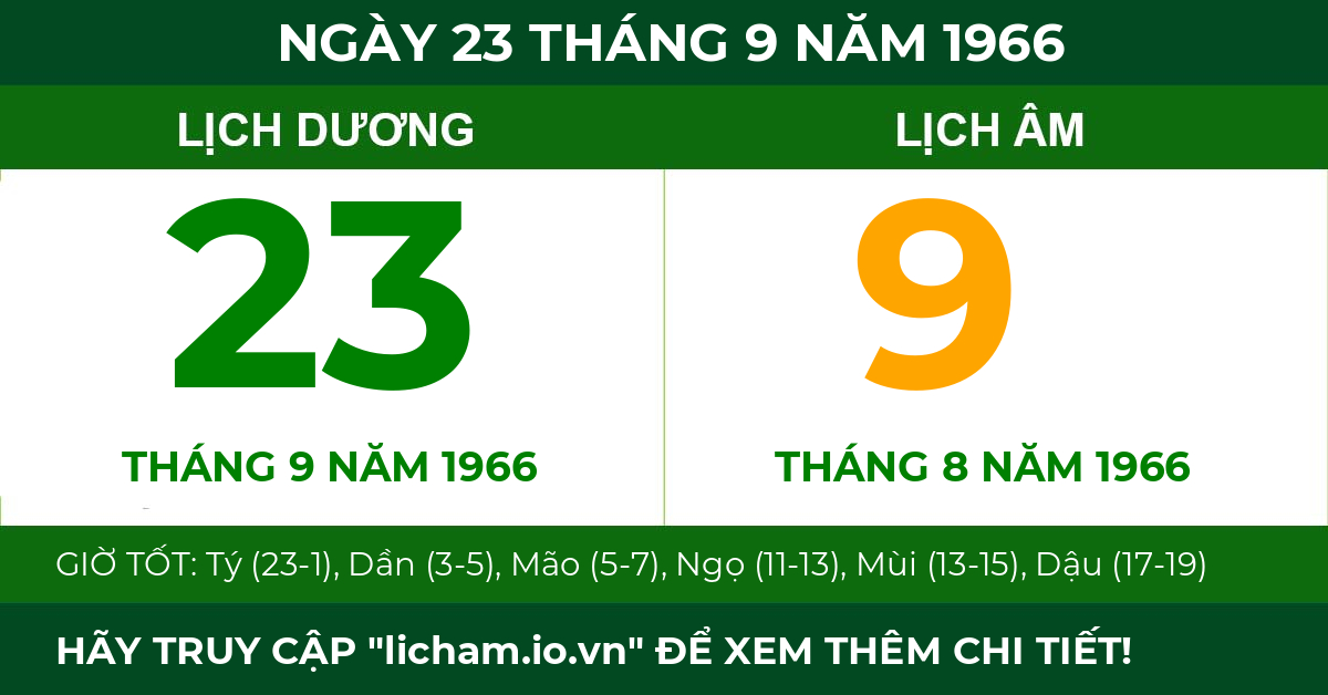 lịch âm ngày 23 tháng 9 năm 1966