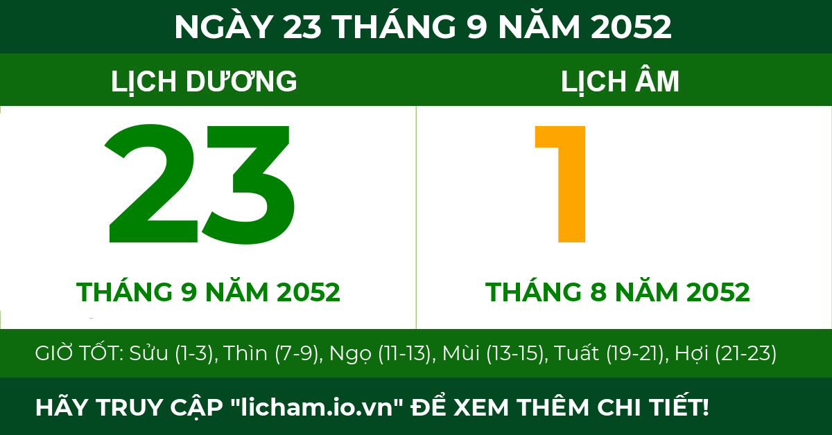 lịch âm ngày 23 tháng 9 năm 2052