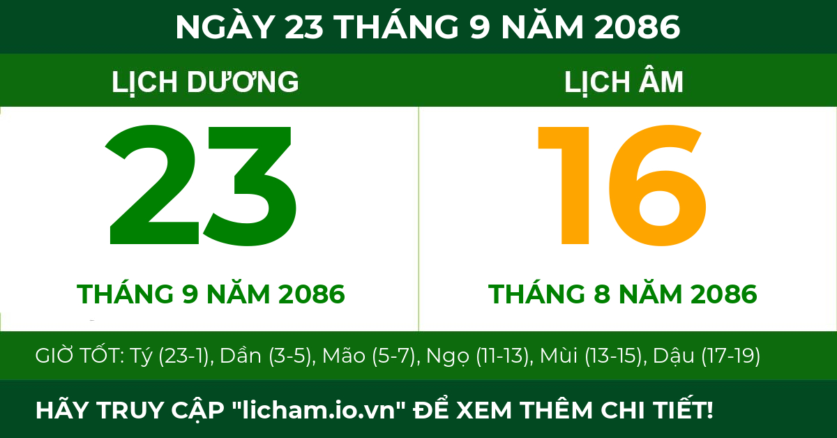 lịch âm ngày 23 tháng 9 năm 2086