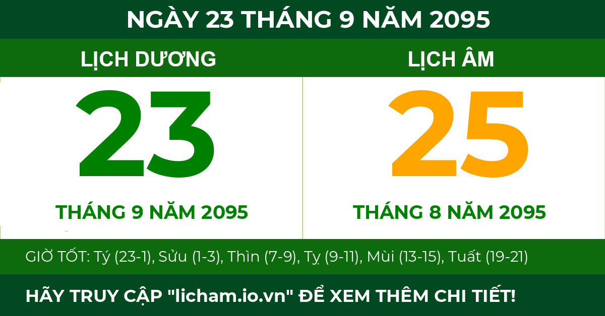 lịch âm ngày 23 tháng 9 năm 2095