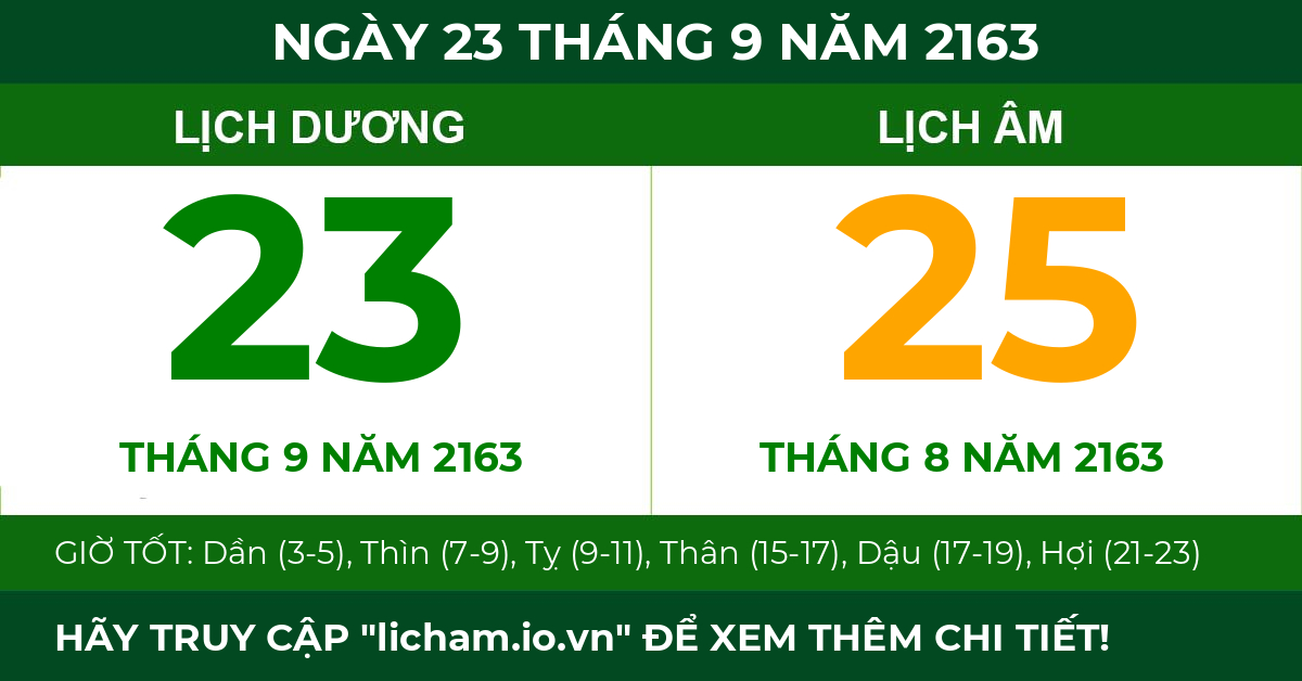 lịch âm ngày 23 tháng 9 năm 2163