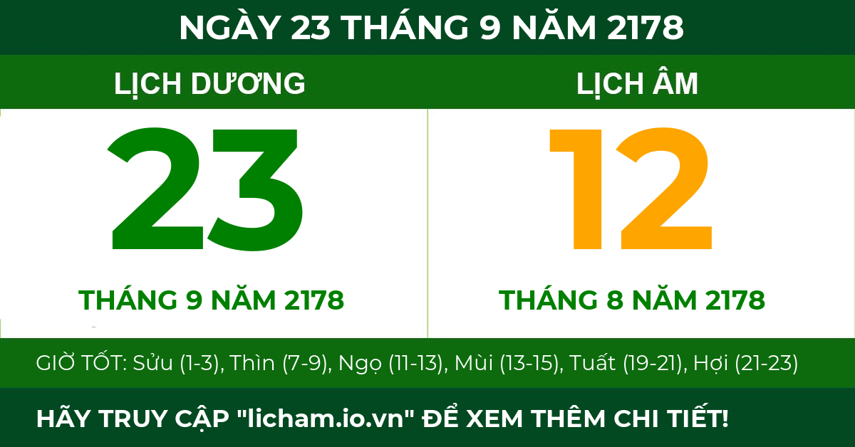 lịch âm ngày 23 tháng 9 năm 2178