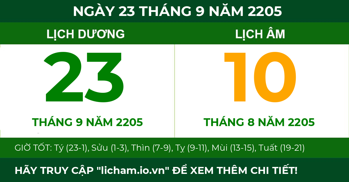 lịch âm ngày 23 tháng 9 năm 2205