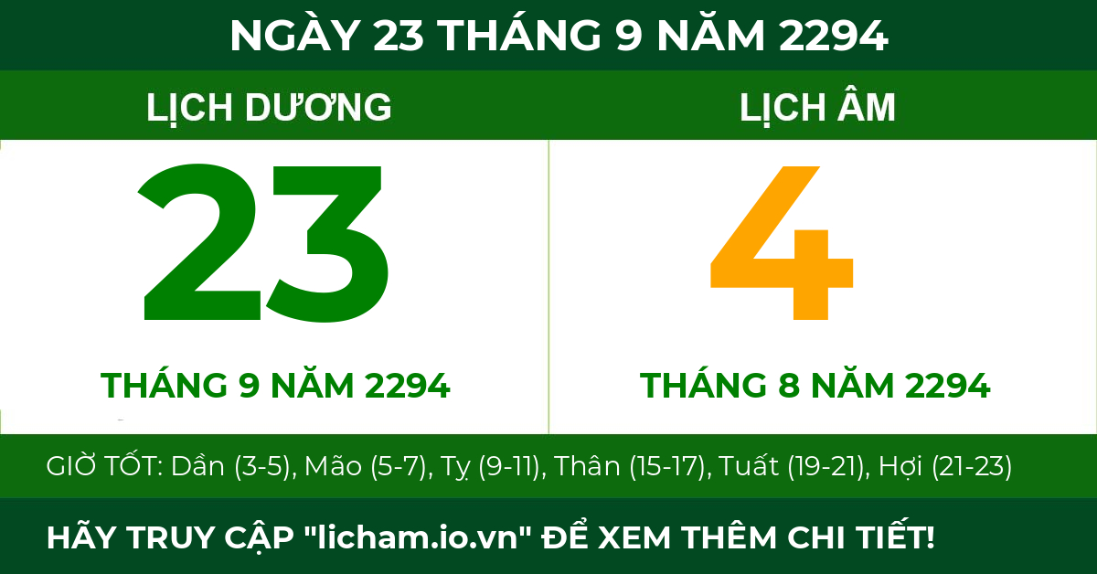 lịch âm ngày 23 tháng 9 năm 2294