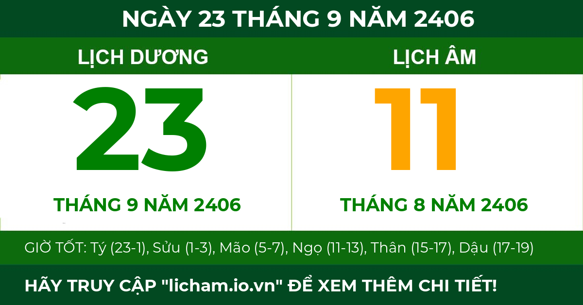 lịch âm ngày 23 tháng 9 năm 2406