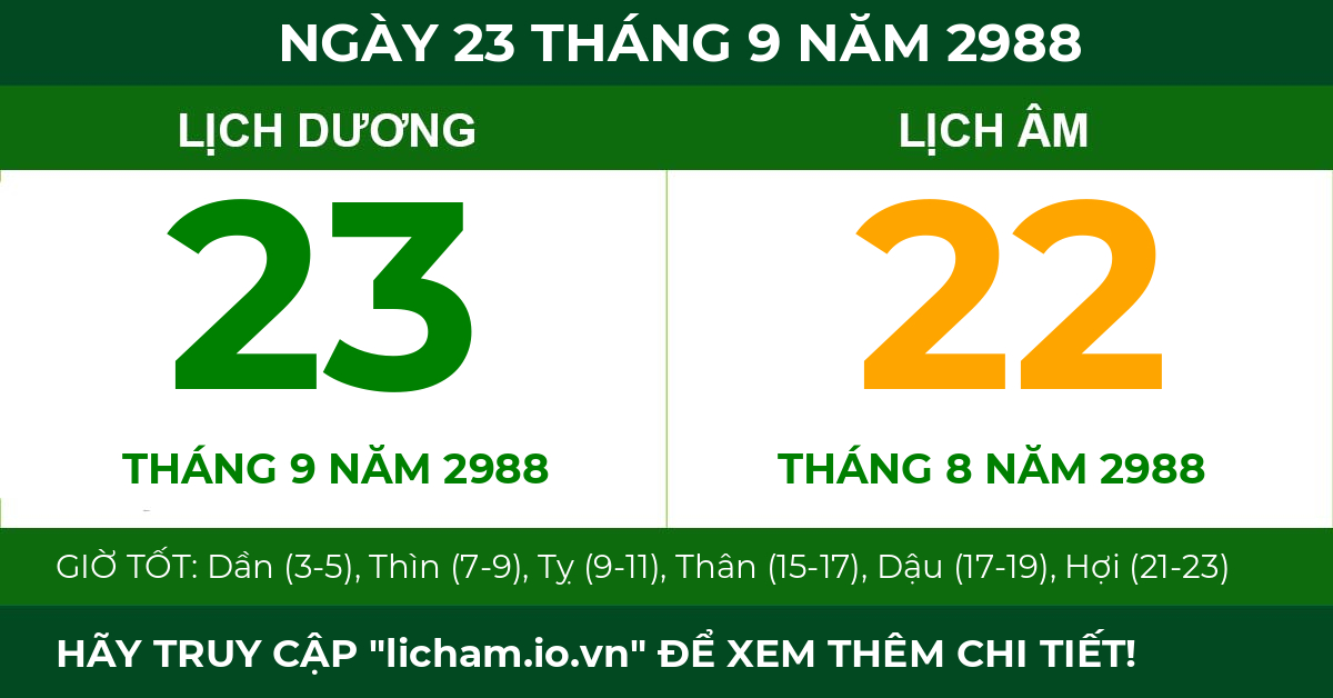 lịch âm ngày 23 tháng 9 năm 2988