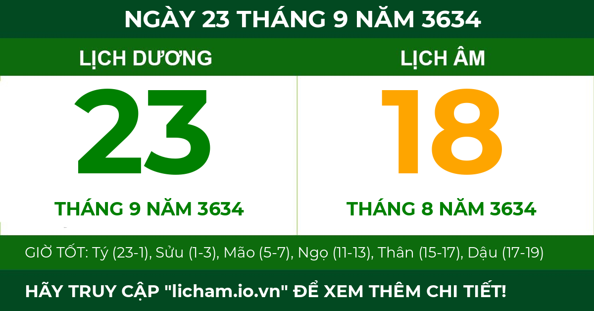lịch âm ngày 23 tháng 9 năm 3634