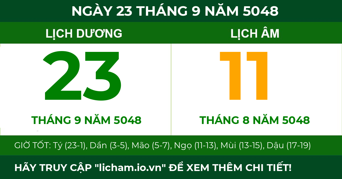 lịch âm ngày 23 tháng 9 năm 5048