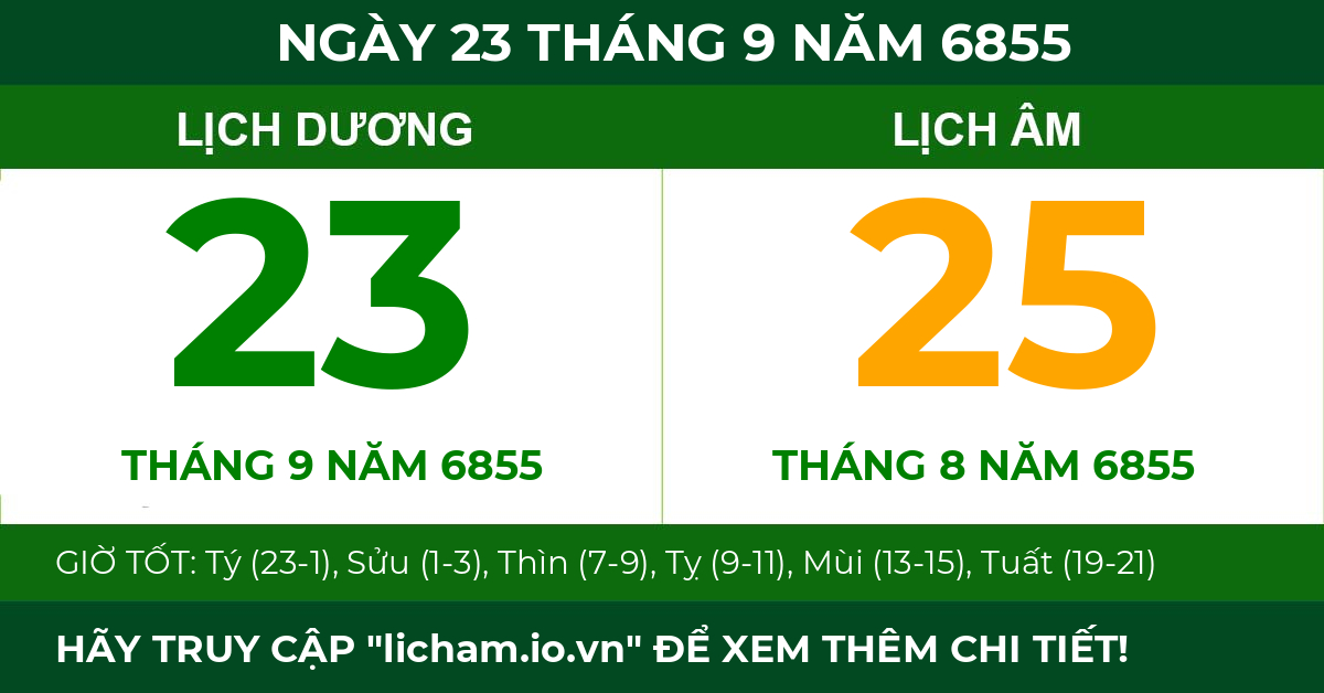 lịch âm ngày 23 tháng 9 năm 6855