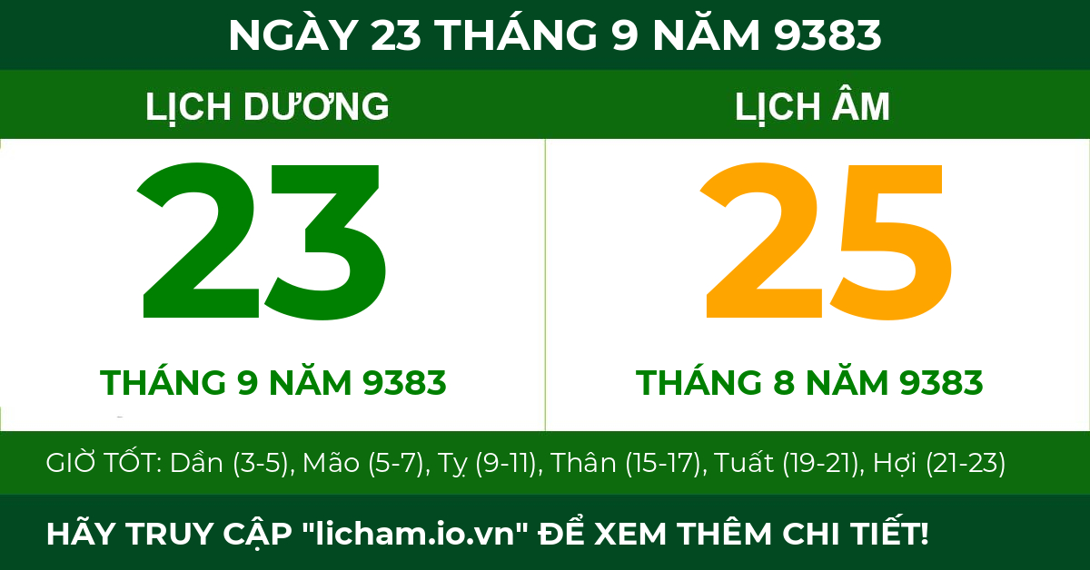 lịch âm ngày 23 tháng 9 năm 9383