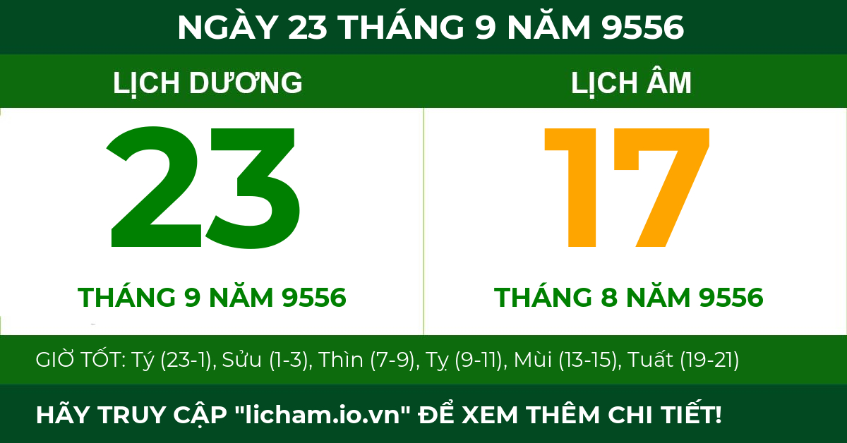 lịch âm ngày 23 tháng 9 năm 9556
