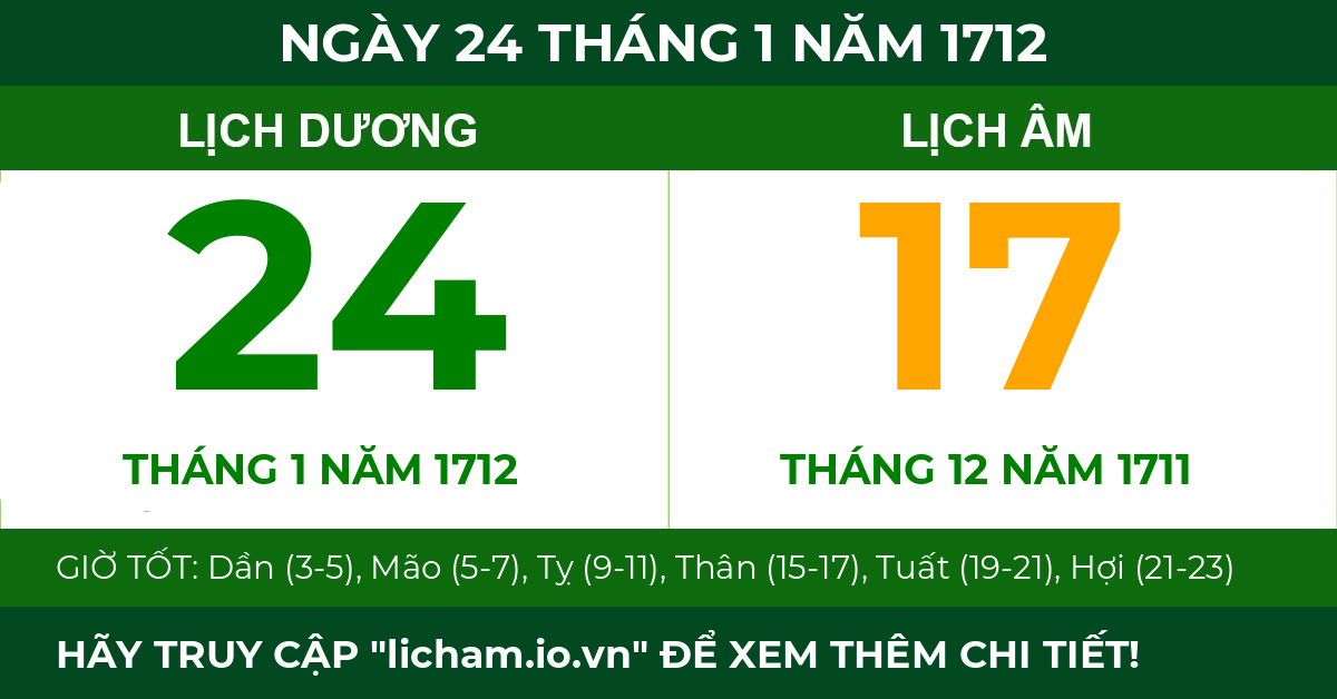 lịch âm ngày 24 tháng 1 năm 1712