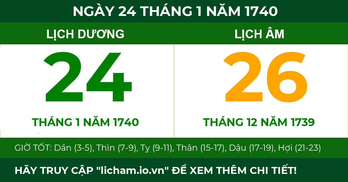 lịch âm ngày 24 tháng 1 năm 1740