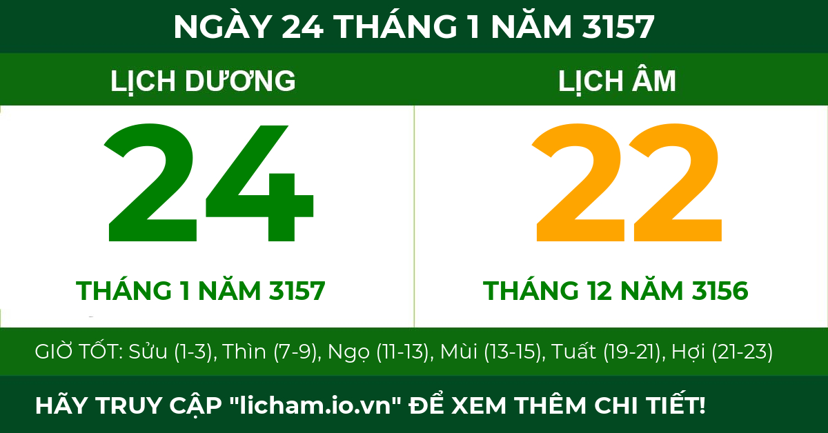 lịch âm ngày 24 tháng 1 năm 3157