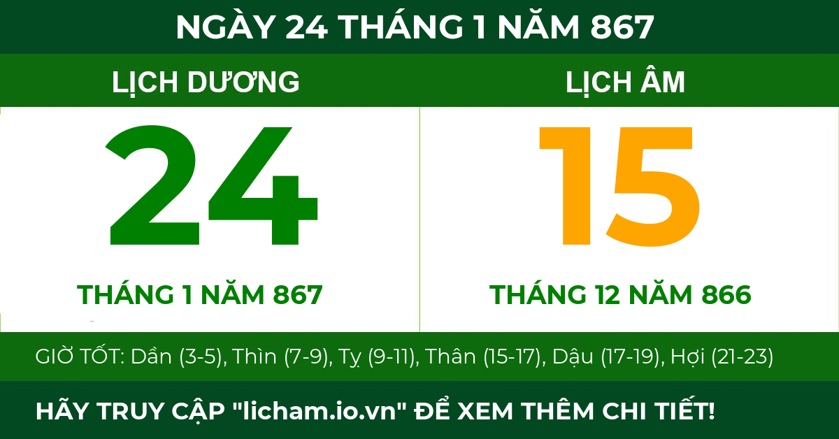 lịch âm ngày 24 tháng 1 năm 867