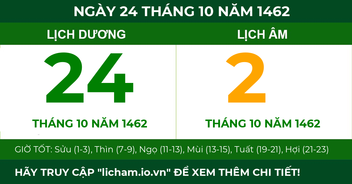 lịch âm ngày 24 tháng 10 năm 1462