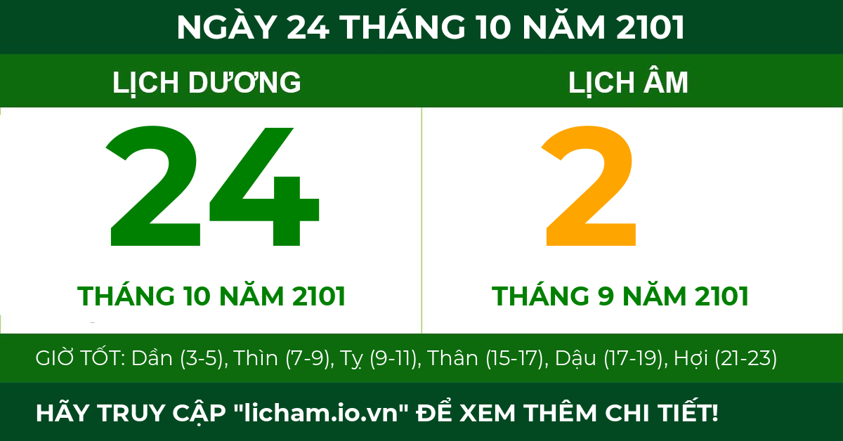 lịch âm ngày 24 tháng 10 năm 2101