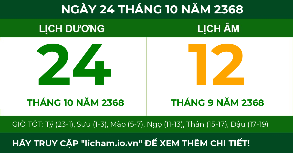 lịch âm ngày 24 tháng 10 năm 2368