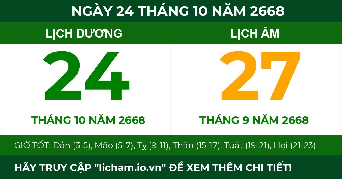 lịch âm ngày 24 tháng 10 năm 2668
