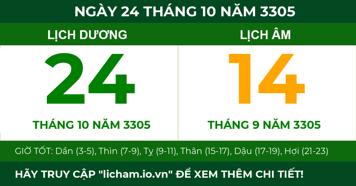 lịch âm ngày 24 tháng 10 năm 3305