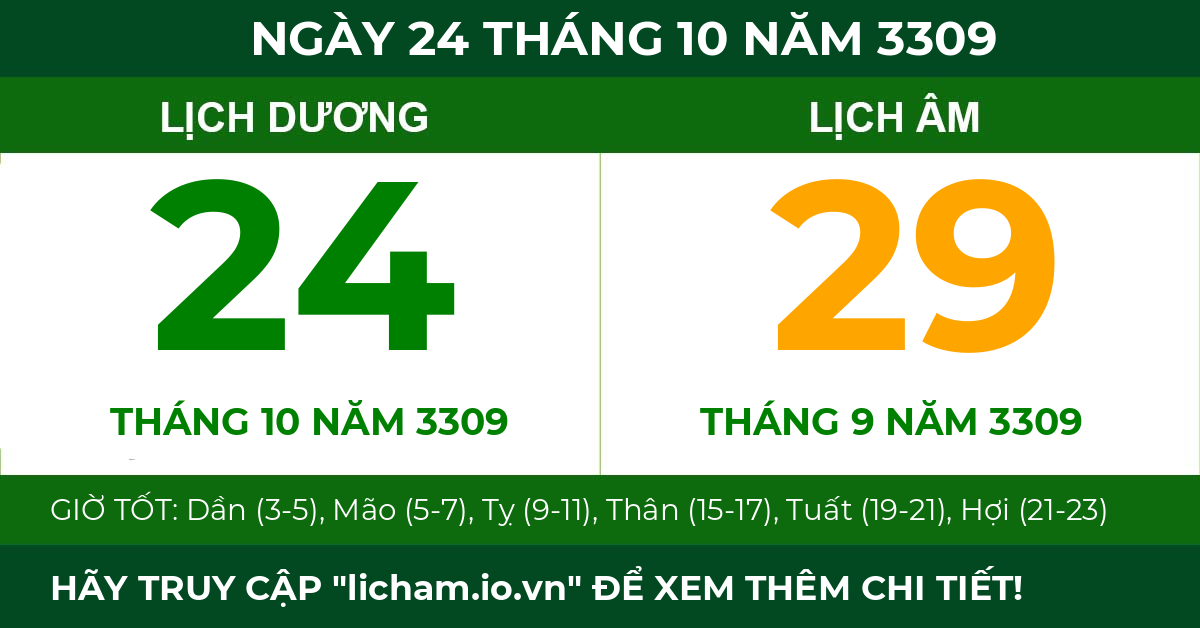 lịch âm ngày 24 tháng 10 năm 3309