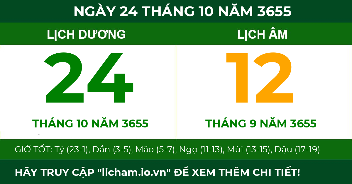 lịch âm ngày 24 tháng 10 năm 3655