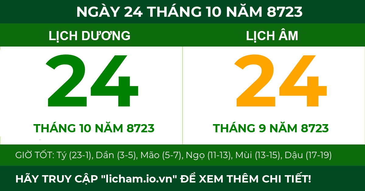 lịch âm ngày 24 tháng 10 năm 8723