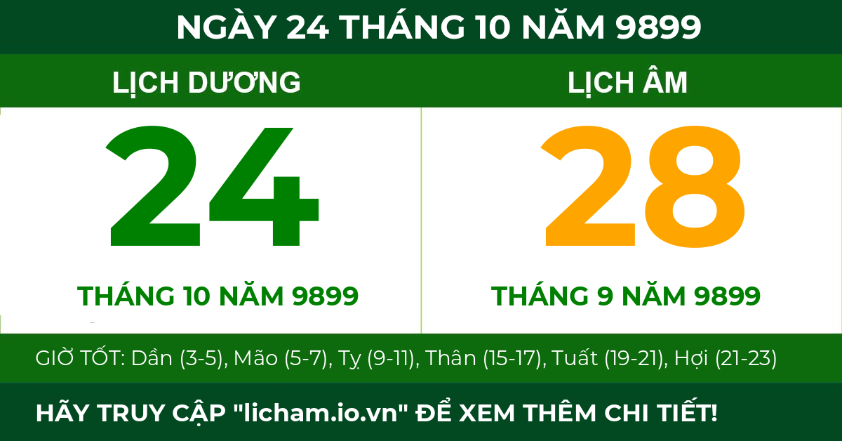 lịch âm ngày 24 tháng 10 năm 9899