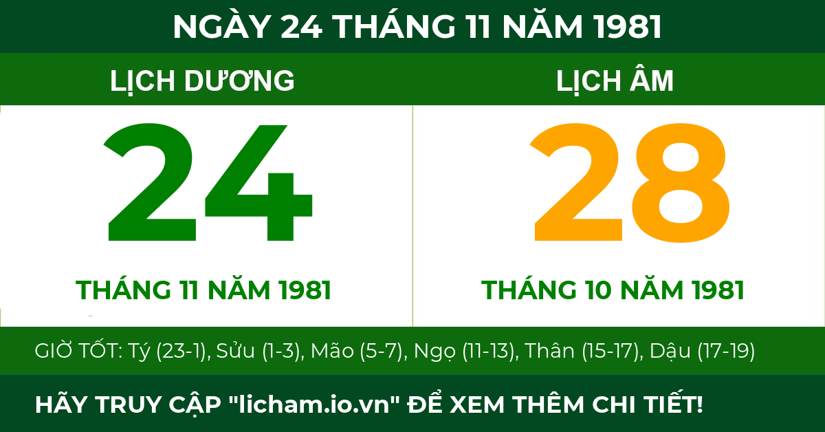 lịch âm ngày 24 tháng 11 năm 1981