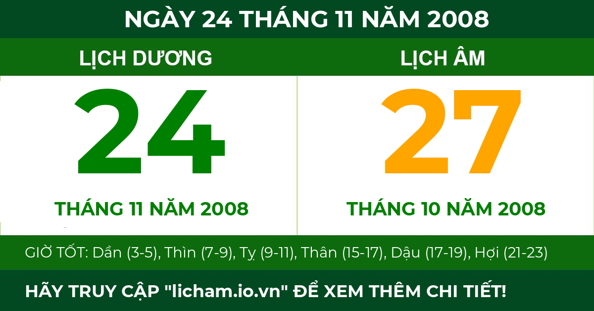 lịch âm ngày 24 tháng 11 năm 2008