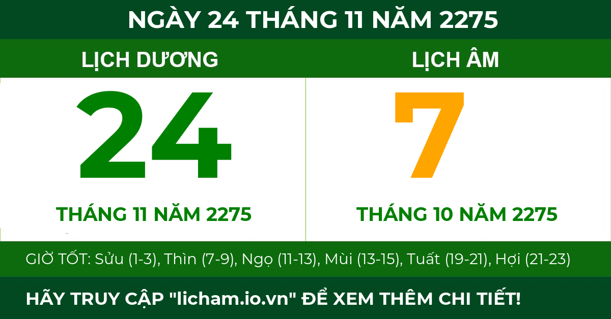 lịch âm ngày 24 tháng 11 năm 2275