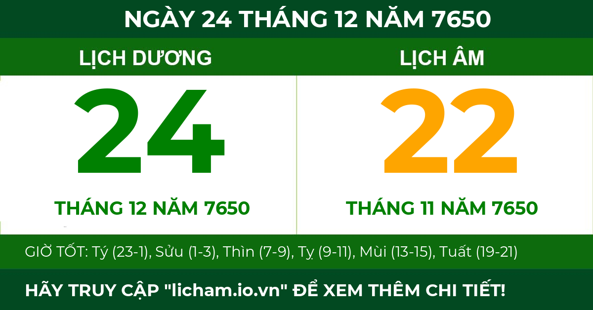 lịch âm ngày 24 tháng 12 năm 7650