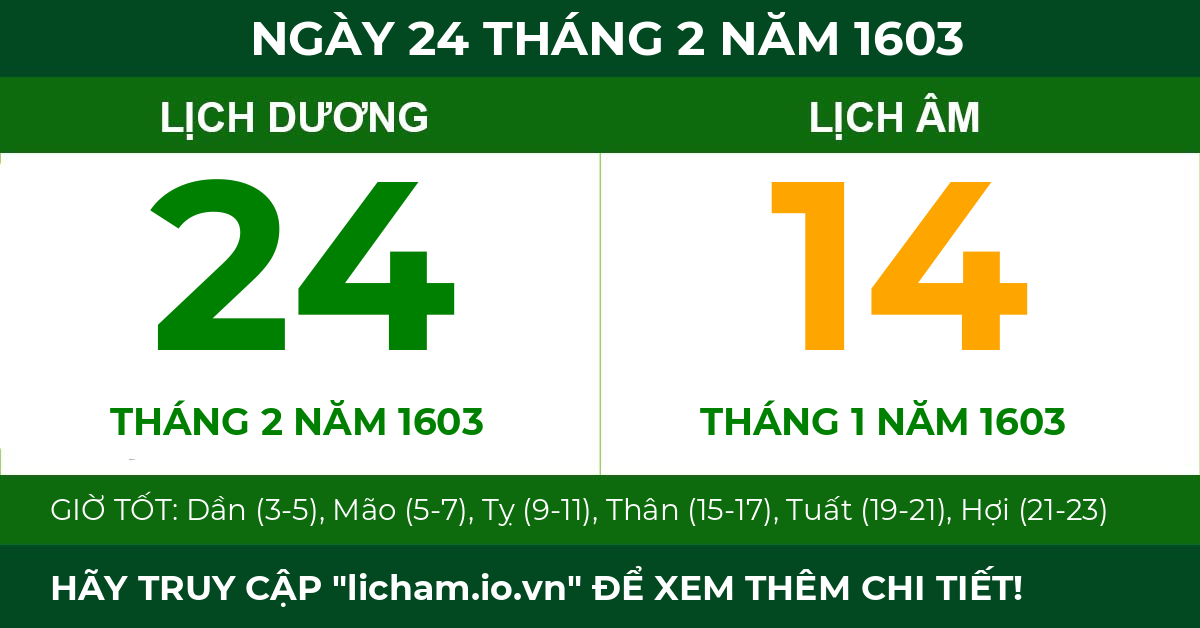 lịch âm ngày 24 tháng 2 năm 1603