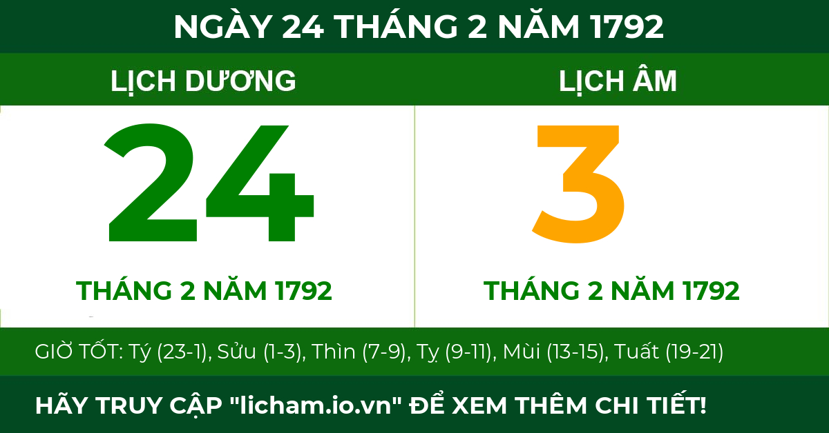 lịch âm ngày 24 tháng 2 năm 1792