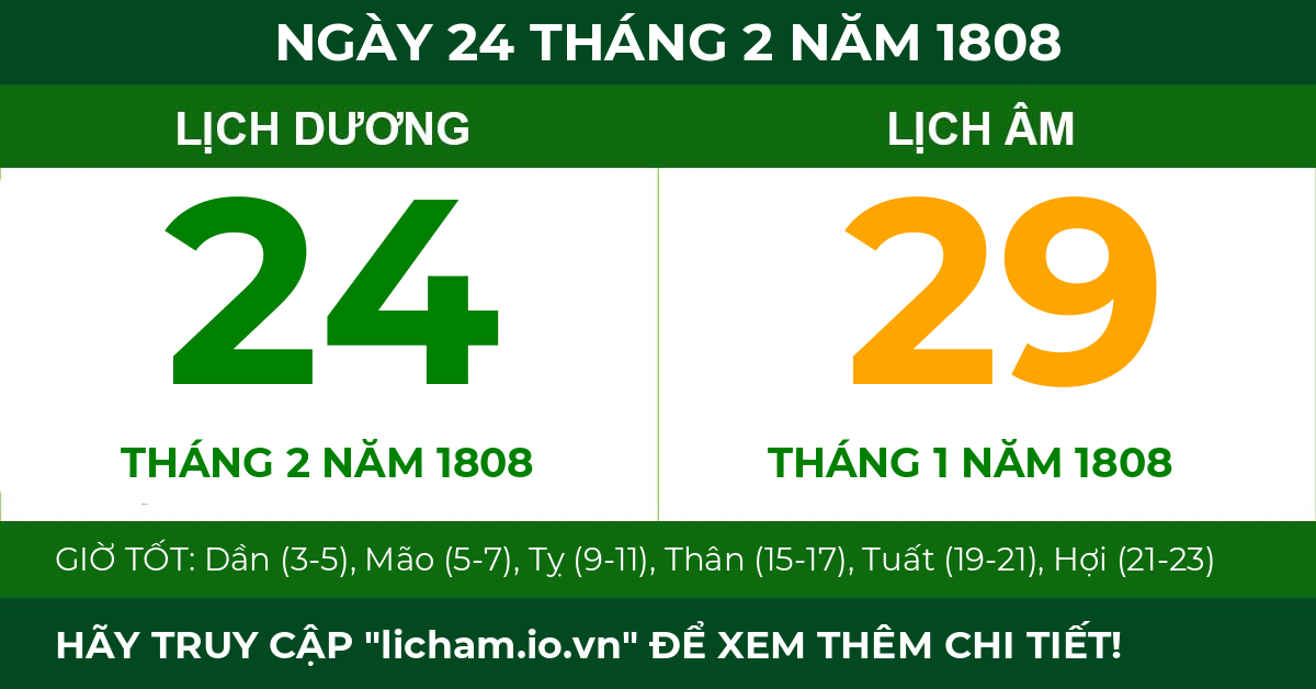 lịch âm ngày 24 tháng 2 năm 1808