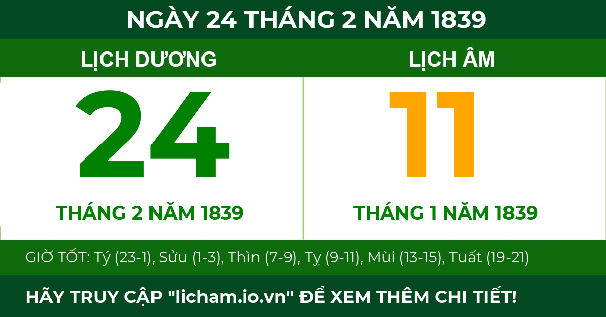 lịch âm ngày 24 tháng 2 năm 1839