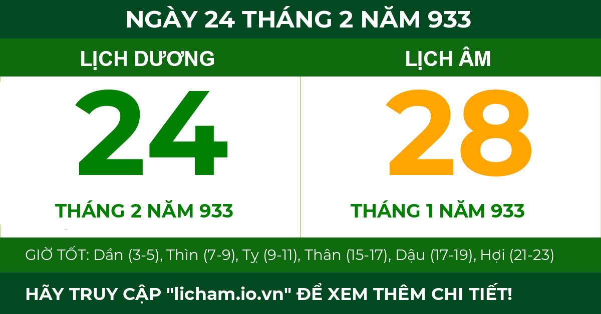 lịch âm ngày 24 tháng 2 năm 933