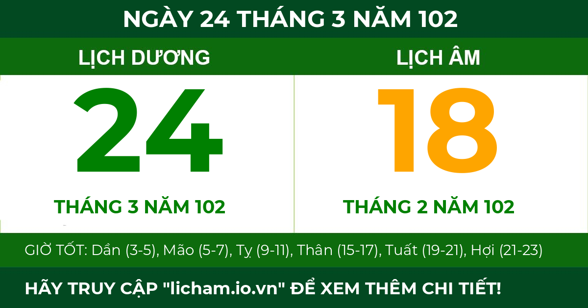 lịch âm ngày 24 tháng 3 năm 102