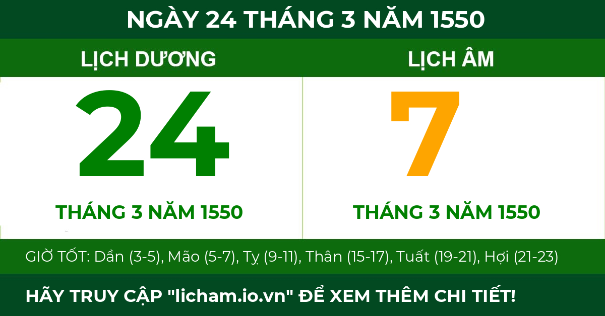 lịch âm ngày 24 tháng 3 năm 1550