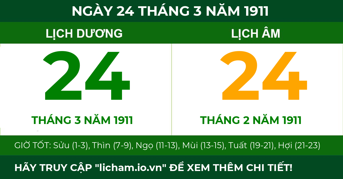 lịch âm ngày 24 tháng 3 năm 1911