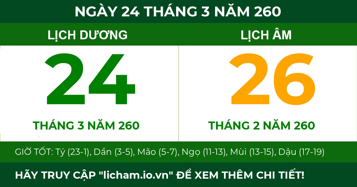 lịch âm ngày 24 tháng 3 năm 260