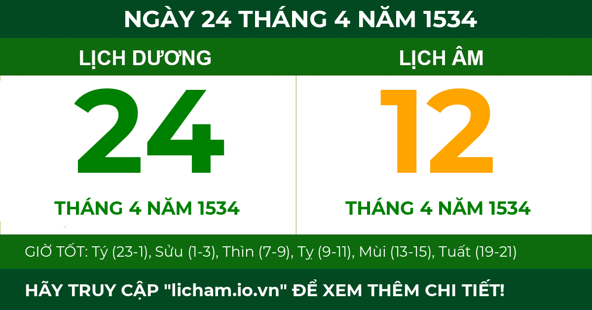 lịch âm ngày 24 tháng 4 năm 1534