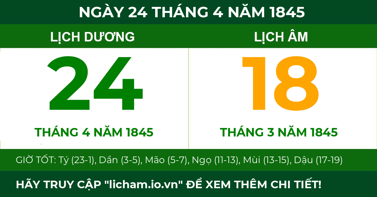 lịch âm ngày 24 tháng 4 năm 1845