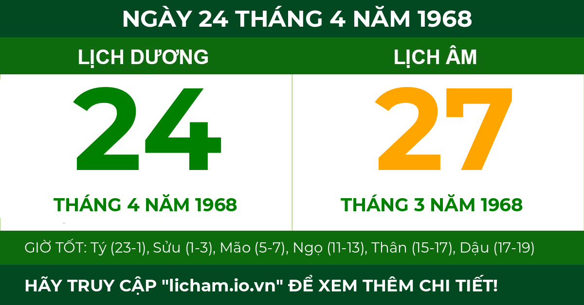 lịch âm ngày 24 tháng 4 năm 1968