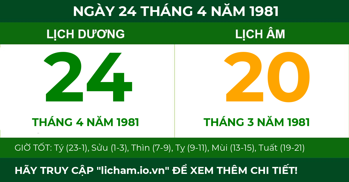 lịch âm ngày 24 tháng 4 năm 1981