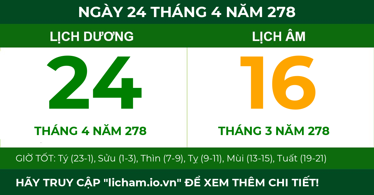 lịch âm ngày 24 tháng 4 năm 278