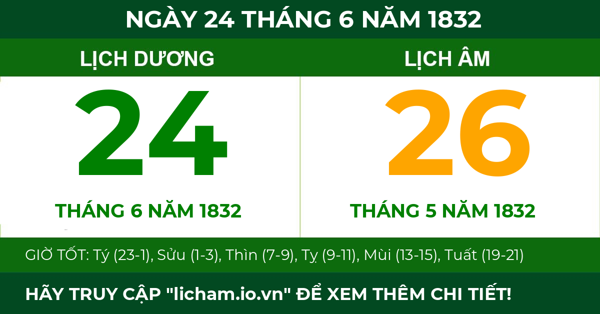 lịch âm ngày 24 tháng 6 năm 1832