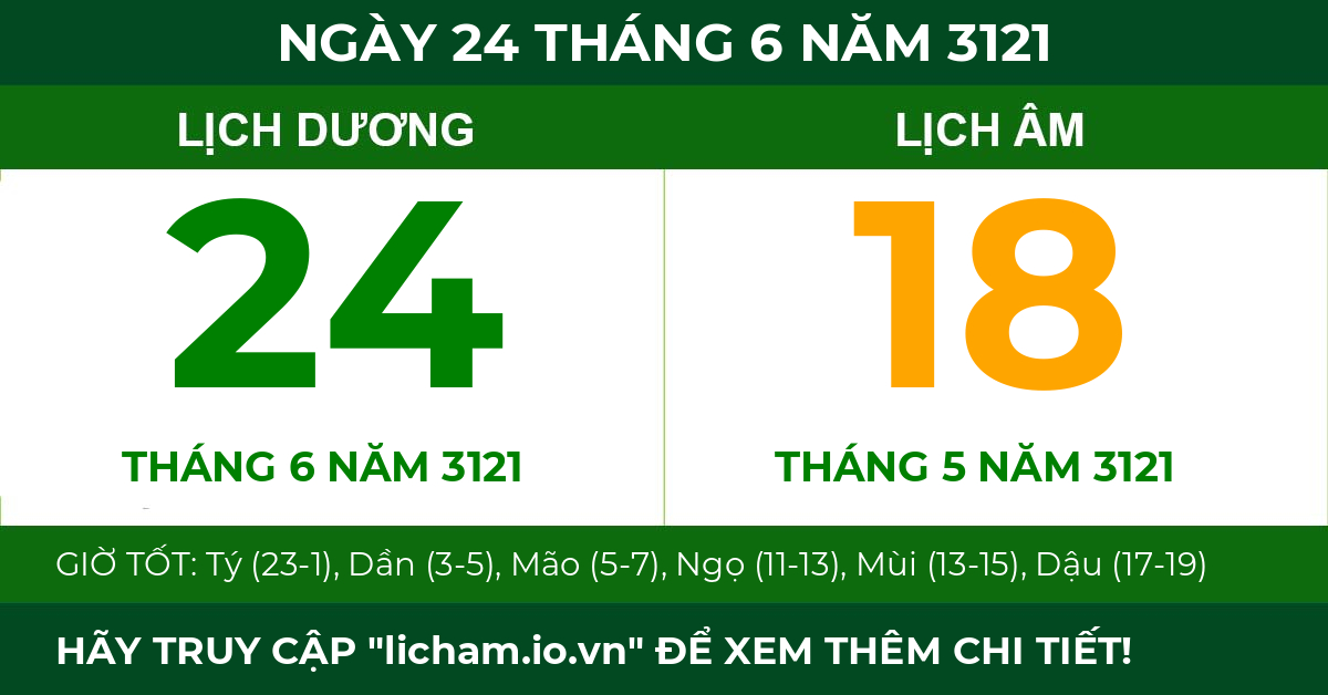 lịch âm ngày 24 tháng 6 năm 3121